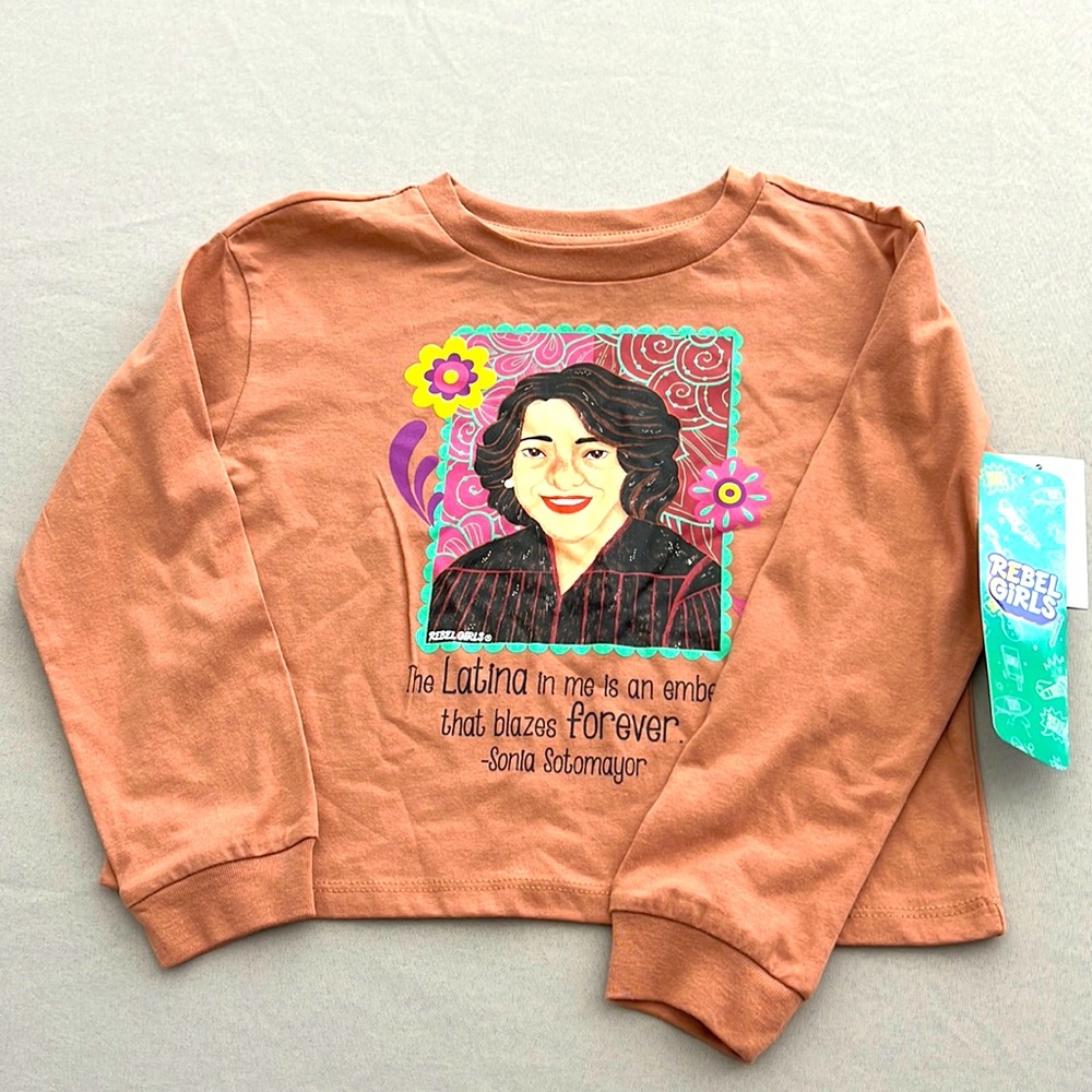 Celebrate your Latina pride! Long sleeve Sonia Sotomayor quote tee. Girls size 6